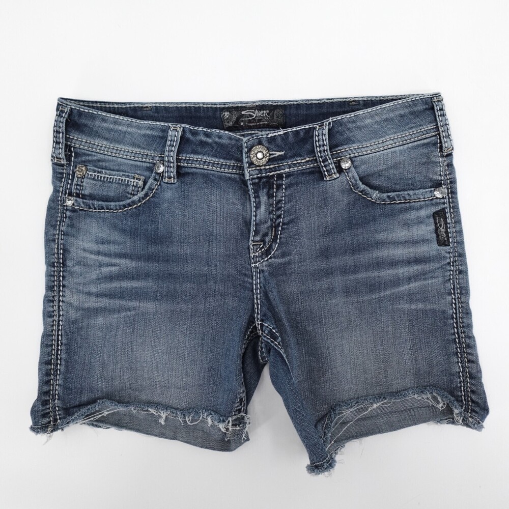 Silvertab Shorts Womens 30 Blue raw hem Low Rise Flap Pocket Dawson Short